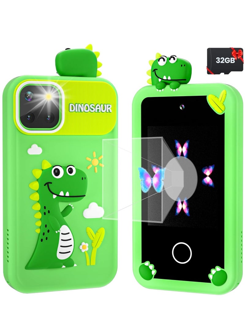 هاتف اطفال تعليمي للأولاد والبنات مع شاشة لمس 2.8 بوصة – هاتف ذكي للاطفال بلعبة تعليمية، كاميرا مزدوجة، هرم ثلاثي الأبعاد، يدعم اللغة العربية (أخضر) - Image 1